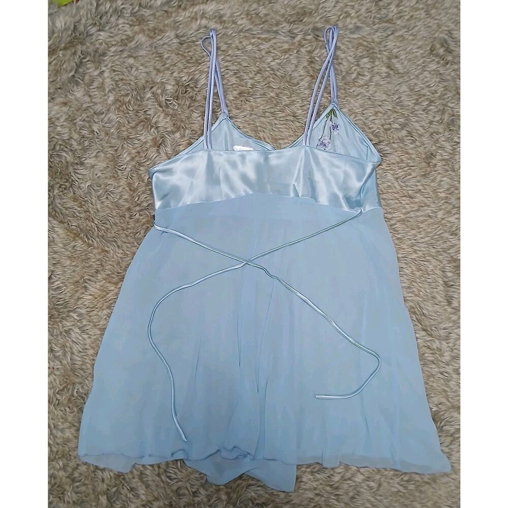 Women's Large Aqua Blue‎ Sheer Satin Embroidered Floral Butterfly Slip Lingerie - Picture 6 of 9
